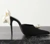 Luxury Brand Magda Butrym Sandals Shoes Women Pointed Toes Mules Faux Pearls Embellished Satin Mules Lady Stiletto Heels Lady Elegant Walking EU35-42