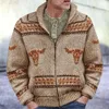 New Men's Clothing Cow Head Jacquard Zipper Knitted Sweater Jacket Autumn And Winter Thick Needle Sweater For Men