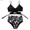 Costumi da bagno Donna Croce a vita alta String stampato floreale 2 pezzi Costume da bagno Bikini Costume da bagno brasiliano Hot Vacation Costumi da bagnoL240115