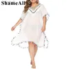 Robes décontractées de base Grande taille gland tunique ample plage robe blanche 4XL été dos nu à lacets Bikini ample couvrir bain Outle Crochet couvertures YQ240115