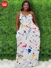 Basic Casual Dresses LW-Robe Boho U grande design claboussures d'encre blanc longueur au sol bretelles spaghetti robe plage d't ducative YQ240115