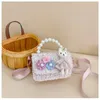 Children Wallet Small Bag Cute Girl Classic Coin Purse Tweed Handbag Flower Beading Princess Kid Money Baby Shoulder 240115