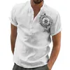 Chemises décontractées pour hommes T-shirt à manches courtes d'été en coton et lin chemise à LED mâle respirant S-5XL