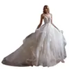 Elegant Sleeveless A Line Wedding Dresses V Neck Puffy Pleat Bridal Gown Sequined Lace vestidos de novia Custom Made