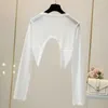 Women's Blouses Women Summer Ice Silk Cardigan Sun Protection Irregularity Short Black White Long Sleeve Beach Hollow Breathable Tops