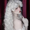 Synthetic Wigs WTB Synthetic Long Wavy Curly Cosplay Wig With Bangs Light Grey Lolita Wig Women Christmas Cosplay Heat Resistant Wigs Female Q240115