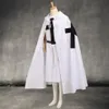 Medieval Templar Knights Cloak Set Men's Cosplay White Warrior Larp Costume Tunic CAPE Black Cross Print Ouitfit256o