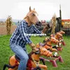 Nowy przyjazd przerażający lateksowy maska ​​konia plus stopy konia Halloween Costume Theatre Prop Brown243t