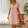 Casual Jurken Zomer Mode Dames V-hals Korte Mouwen Effen Kleur Polka Dot Holle Zijjurk Zoom Voor Kleine Vrouwen