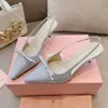 24SS Neue Kleidschuhe 6cm Designer Damen Sandalen Alle Strass Party Stiletto Heels Schleife Slingbacks Sommer Damen Designer Schuhe Spitzer Schuh mit Box 10A 35-40