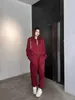 Dames tweedelige broek Designerlk Mode Sexy bedrukt met lange mouwen Set Rood Groen Dubbelzijdig capuchonjack Dubbelzijdig joggingbroek Pak Dameskleding Luxe 8W