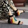 Sandals Roman Style Colored Ribbon Fashion Flock Tassel Snake Pattern Lining Summer Sandal Frosted Leather Colorful Women's Shoe