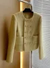 Autumn Winter Brand Luxury Tweed Short Jacket Coat Women Elegant French Golden Double Breasted Woolen Suit Casaco Outwear 240113