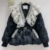 Women's Trench Coats Winter Jacket Diamond Inlay Parka Women Korean Sweet Heavy Rhinestone Lace Doll Collar Slim Warm Down Cotton-padded