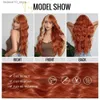 Perruques synthétiques bouclées Orange par gingembre Ombre Blonde longues perruques synthétiques ondulées avec frange pour femmes Cosplay perruque de noël cheveux résistants à la chaleur Q240115