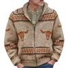 New Men's Clothing Cow Head Jacquard Zipper Knitted Sweater Jacket Autumn And Winter Thick Needle Sweater For Men