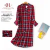 Dames Nachtkleding Flanel Katoenen Nachthemden Button Down Boyfriend Nachthemd Halflange Stijl Slaapshirt Pyjama Jurk Casual