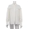 Blouses Femmes Femmes Élégantes Chemise Lâche Top Y2K Printemps Automne Longue Lanterne Manches Col Montant Simple Boutonnage T-shirt À Volants Streetwear