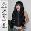 Synthetische Perücken, natürliche schwarze lockige lange gewellte synthetische Perücken mit Pony für weiße Frauen, gewellt, dunkle Cosplay-Lolita-Haar-Perücke, hitzebeständig, Q240115