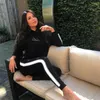 Calças femininas de duas peças conjunto mulheres treino com capuz manga longa sportswear ternos de suor lazer sweatpants moletom co ords outono 2 peças