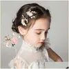 Hårtillbehör kinesisk stil flickor hårnål utsökta vit kristallgaffel mode blad stift party brud ornament droppleverans baby k otwoj