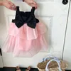 Mädchenkleider Süßes Mädchen Schwarz Rosa ärmelloses Kleid mit Schleifen für Kinder Boutique Sommerkleidung Outfit Tragen 1–6 Jahre