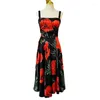 Casual Jurken Mode Runway Zomer Dames Spaghetti Hoge Taille Bloemenprint Balck Party Zijde