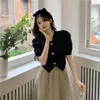 Party Dresses Summer Retro Style Yarn Skirt Suit A- Line Design Sense Butterfly Clasp Short Sleeve V-neck Shirt Two-Piece Set