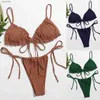 Swim Wear Fashion Woman Summer Bikini Set Solid Color Bandage Stretch Swimsuit 2024 New Swimwear Mini Thong Bikini Female Bathing SuitL240115