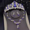 Necklace Earrings Set Silver Colors Blue Crown Bridal Wedding Jewelry Women Bride Tiaras And Flower Sets Costume Accessory