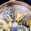 RMF AT802.50.DR Astronomia Tourbillon Механические мужские часы Iced Out Падение Багет с бриллиантами Желтое золото 3D Art Dragon Dial Leather Super Edition Timezonewatch A06E