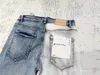 Jeans masculin 2024 créatrice de mode Valette de la marque violette en denim slim slim street street lavé satchage endommagé Streetwear