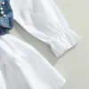 Mode enfants bébé fille vêtements couleur unie à manches longues chemise robe Denim perles gilet 2 pièces tenues vêtements 240113