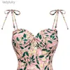 Swim Wear 2023 Manufacture Swimsuit for Women Ladies Pink Floral Print Swimwear and Cover Up One Piece High Cut Push Up Bathing SuitL240115