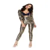 Abito operato con stampa animalier leopardata da donna sexy scollo a V profondo con cerniera tuta lingerie tuta cosplay party Catsuit341I