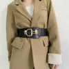 Nouveau Design taille joint femmes grande boucle en or ceinture mode large ceintures élastiques chaud noir Beige Cummerbunds pour robe manteau cadeau