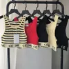 Sexy Damen-Tanktops, Hemden, CE-Brief-Tops, T-Shirts, Top, Stickerei, Sommer, ärmellos, Streifenfarbe, klassische Weste mit SML