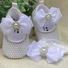 Dollbling handgefertigte weiße Perlen Bling Strass Babybettschuhe Taufoutfit Hochzeit Glitzer Organza Taufe 0- Schuhe 240115