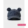 Designer Ball Caps Korean version av Instagram Cute Bear Ear Denim Baseball Cap med broderade kvinnliga bokstäver Högkvalitet Display Face Duckling Tongue Hat Trendy