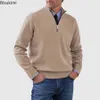 Mens Casual Warm Knitted Sweaters Solid Turtleneck Zipper Pullovers Tops Long Sleeve Knitwear Jumpers 240113