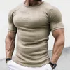 Mode mens smala passform stickad t-shirt solid kant rand o-hals kort hylsa tee stickad sommar sommar casual tshirts muskel män kläder 240113