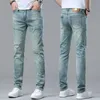 Мужские джинсы дизайнерские Легкие роскошные модные джинсы для мужчин с узкой посадкой и маленькой ногой, корейская версия эластичных вышитых прямых синих мужских брюк YYF6
