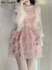 Casual Dresses Summer Lace Floral Fairy Dress Women Korean Fashion Strap Sexy Party Mini Female Designer Ruffle Flounce Sweet 2024