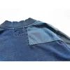 Aboorun Men Retro Denim Jackets vネックパッチワークカーディガンコート男性用のストリートウェア240113