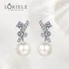 Brincos de garanhão LORIELE Pérola cultivada em água doce para mulheres passam teste de diamante genuíno moissanite brinco nupcial casamento orelha studs