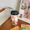Cartoon Hearts Coffee Thermal Cup Mug Korean rostfritt stål THEMOS KALT TILL RESEVATTEN MYLK BAKKA MED LID 240115