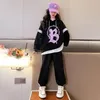 2024 Spring Autumn Active Baby Girl Clothes 2st Children's Set Long Sleeve Letter Hoodie Wide Leg Pant Suit For Girl 9-15 Years 240115