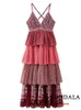 Vestidos casuais kondala chique sexy impressão em camadas sem alças doce mulheres cami vestido longo moda 2024 verão vintage bohe férias vestido