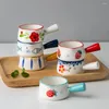 Tallrikar keramiska mini mjölkkoppar med handtag japanska skummande kannor kaffe sockerkanna jordgubbe blommigt mönster kök köksredskap