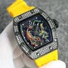 メンズウォッチ44mmコマーシャルドラゴンとタイガーダイヤルメカニカルテクスチャダイヤモンドダイヤルラバーストラップウォッチファッション腕時計ギフト